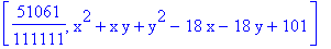 [51061/111111, x^2+x*y+y^2-18*x-18*y+101]